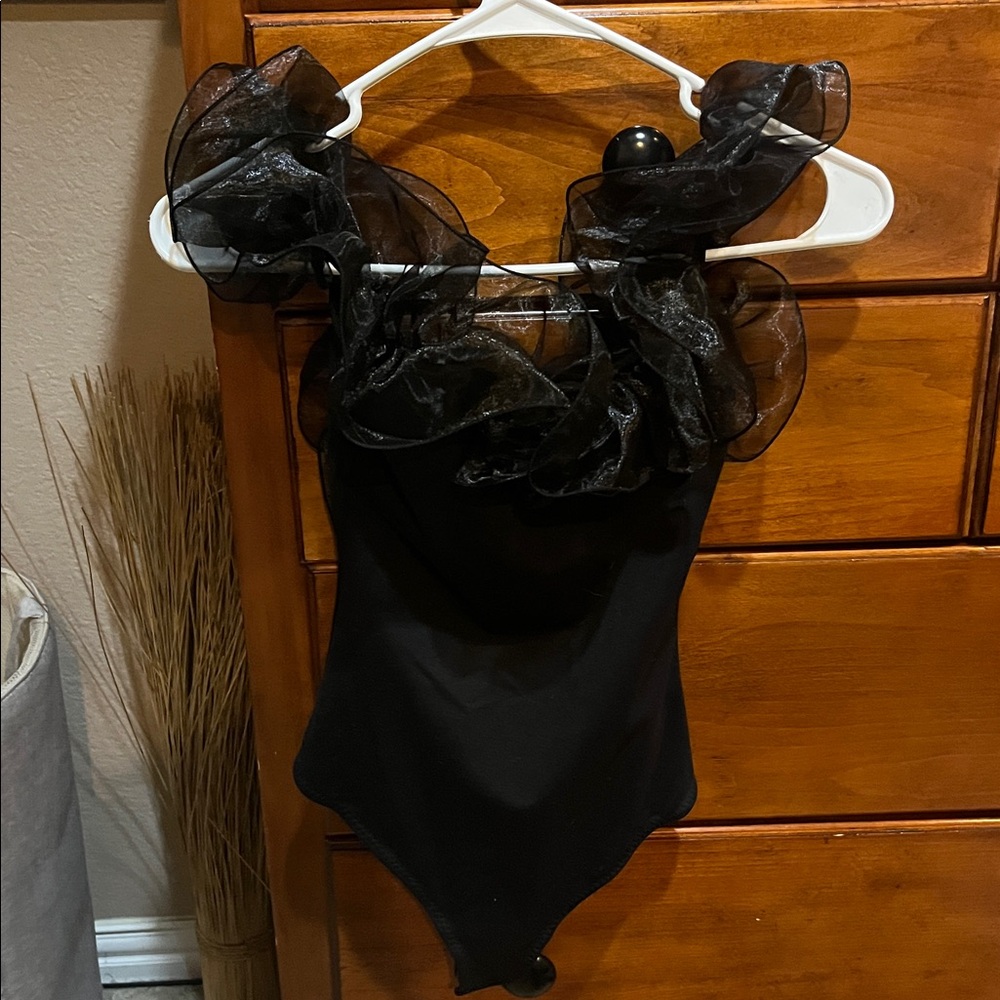 Free People Black Ruffle Bodysuit - Picture 5 of 5